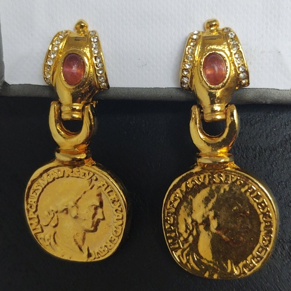 Rare M. SAAD Vintage Roman Coin Dangle Earrings - Picture 3 of 7
